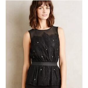 ANTHROPOLOGIE Meadow Rue Black Sleeveless Blouse // S